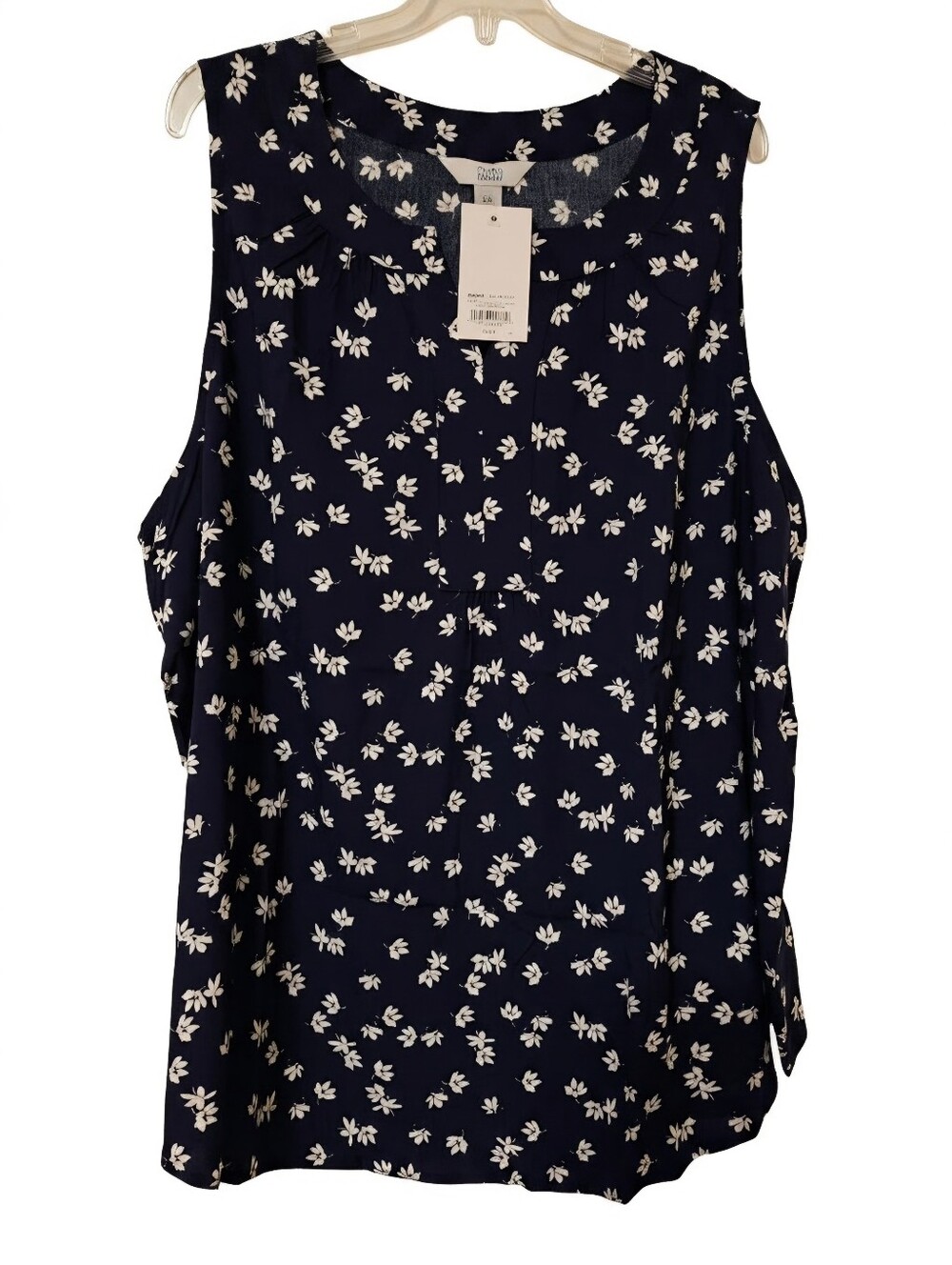 croft & barrow Navy Floral Notch-Neck Sleeveless Camisole - Picture 2 of 9